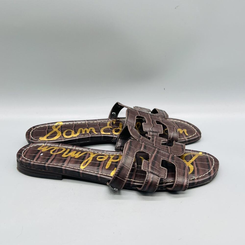 Sam Edelman Sandals Womens 9 Brown Bay Slide Croc Print Slip On Flat Shoes